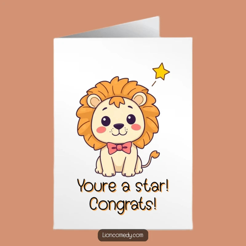 Free Printable Congrats Card: Shocked Kawaii Lion Bow Tie Surprise Downloadable Gift
