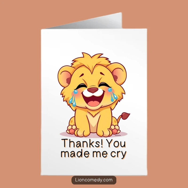 Free Printable Laughing Lion Cub Thank You Card: Joyful Gratitude Downloadable with Happy Tears