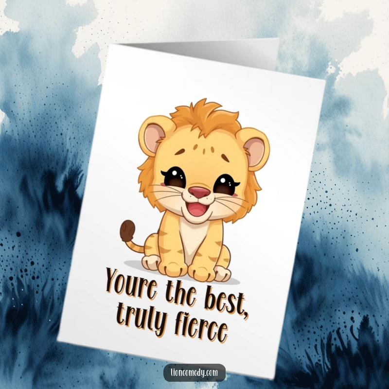 Funny Free Printable Thank You Card: A giggling lion cub making a tiny, but mighty, roar.
