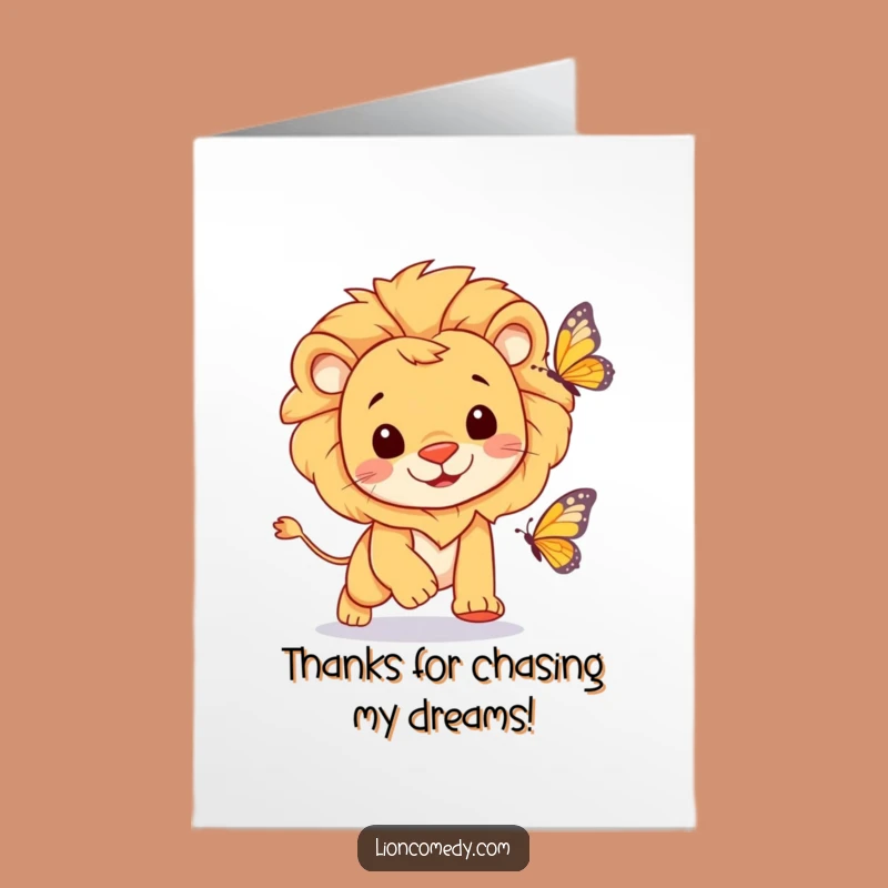 Free Printable Thank You Card: Cheerful Lion’s Butterfly Thanks, Downloadable Humorous Gift for Appreciation
