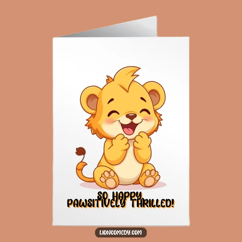 Free Printable Thank You Card: Delighted Cub Clapping - Funny Downloadable Gift