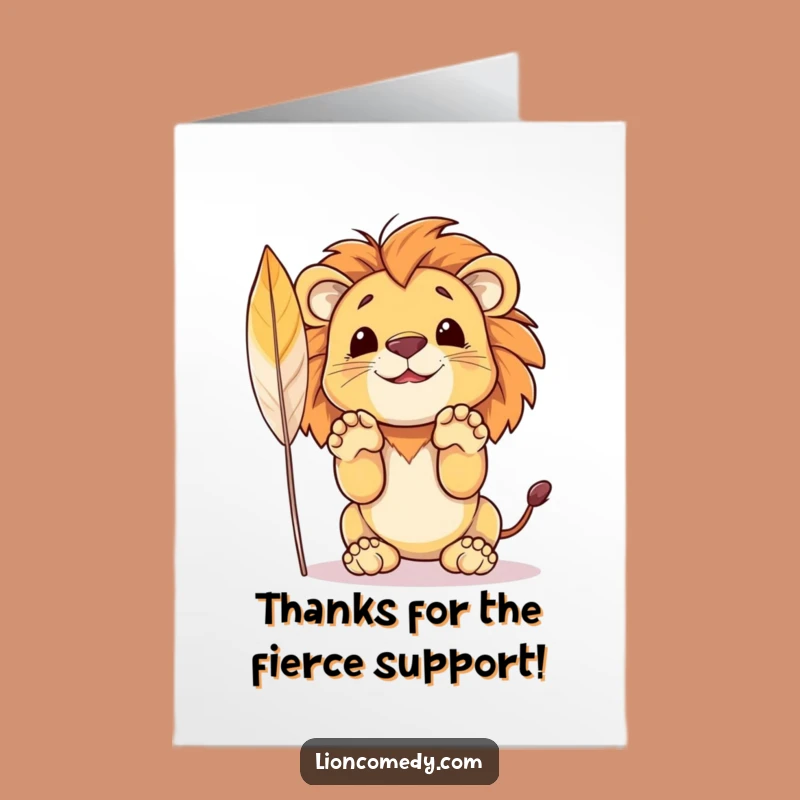 Free Printable Thank You Card: Funny Lion Pouncing, Downloadable Gratitude Gift