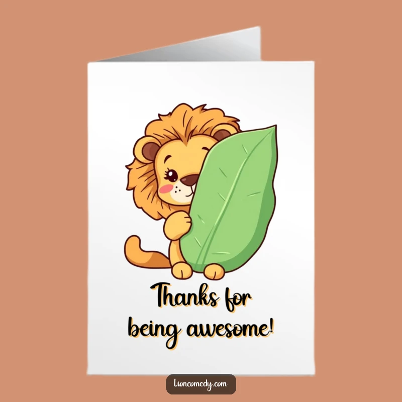 Free Printable Thank You Card: Peek-a-Boo Kawaii Lion for Shy Thanks & Funny Gifts