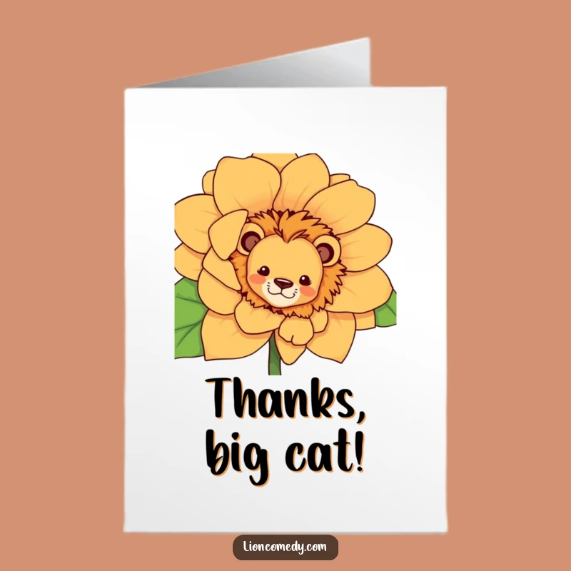Free Printable Thank You Card: Shy Lion & Flower, Sweet Downloadable Gift for Gratitude