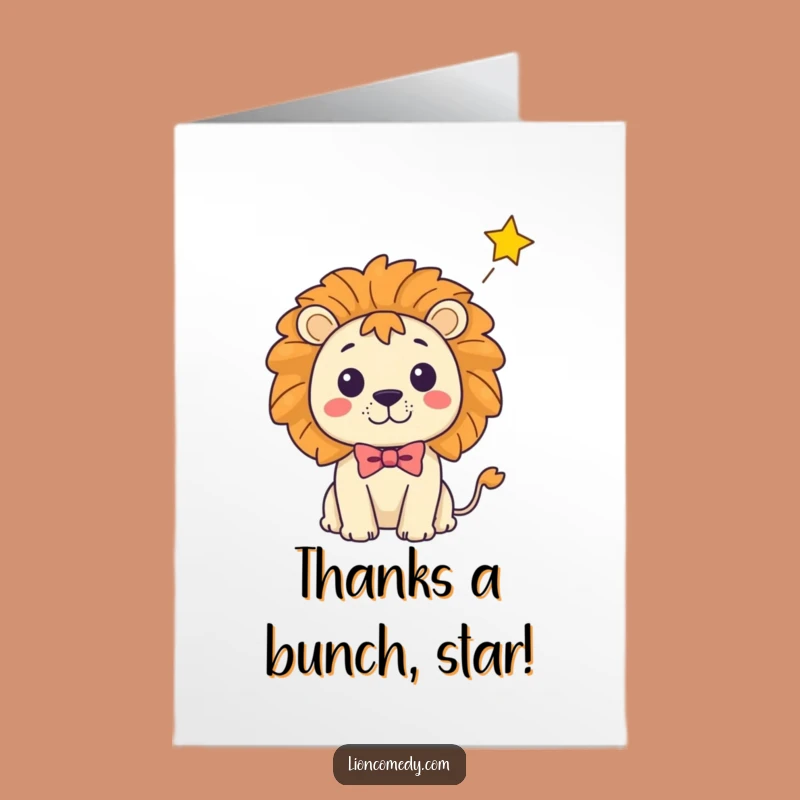 Free Printable Thank You Card: Surprised Kawaii Lion Bow Tie Downloadable Gift