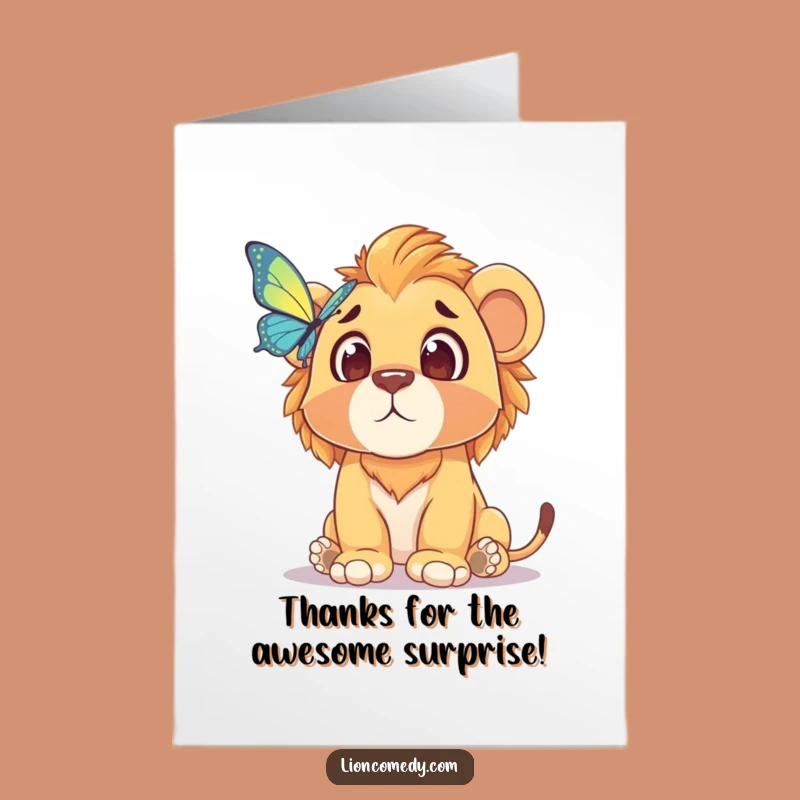Free Printable Thank You Card: Surprised Lion Cub Funny Downloadable Gift