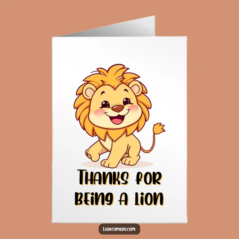 Free Printable Thank You Card: Grinning Lion, Playful Downloadable Greeting for Thanks