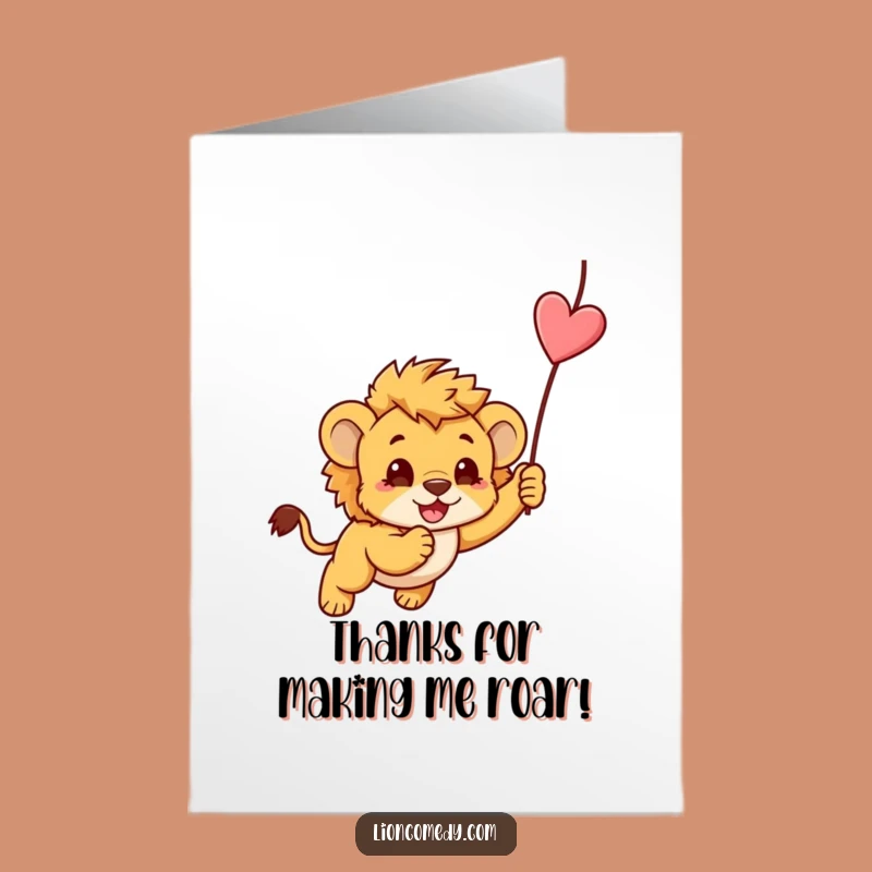 Free Printable Thank You Card: Funny Kawaii Lion Cub Pouncing - Sweet Downloadable Gift
