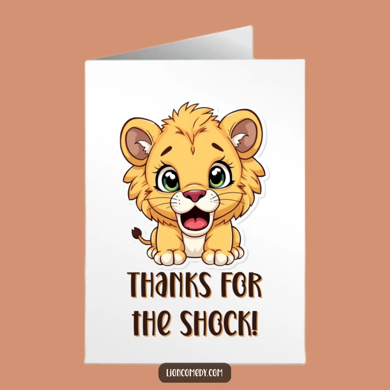 Free Printable Thank You Card: Astonished Lion Cub - Funny Downloadable Gratitude