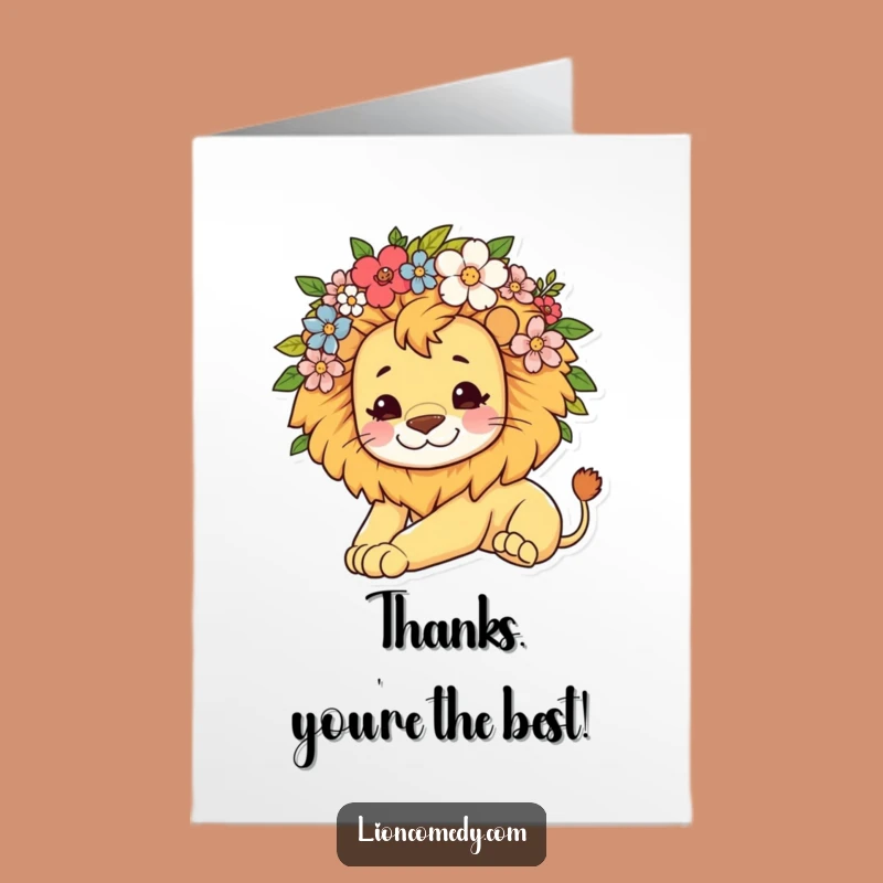 Free Printable Thank You Card: Kawaii Lion Flowers Lazy Stretch Funny Gift