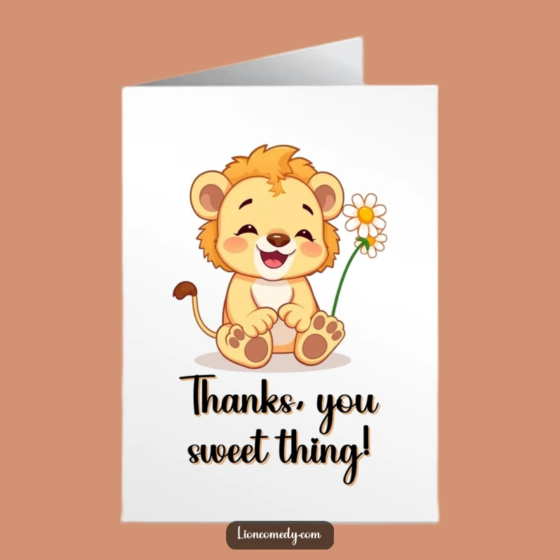 Free Printable Lion Cub Thank You Card: Funny Tickled Cub, Sweet Appreciation