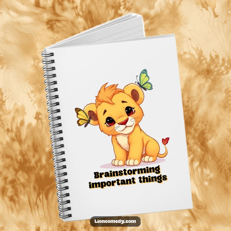 Funny Lion Cub Notebook: A curious cub tilts its head, studying a butterfly, perfect for capturing your brilliant ideas.