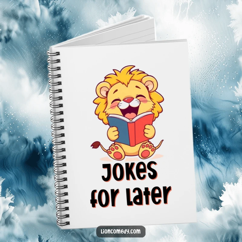Funny Lion Cub Notebook: A jovial cub laughs heartily from its joke book, perfect for jotting down witty ideas.