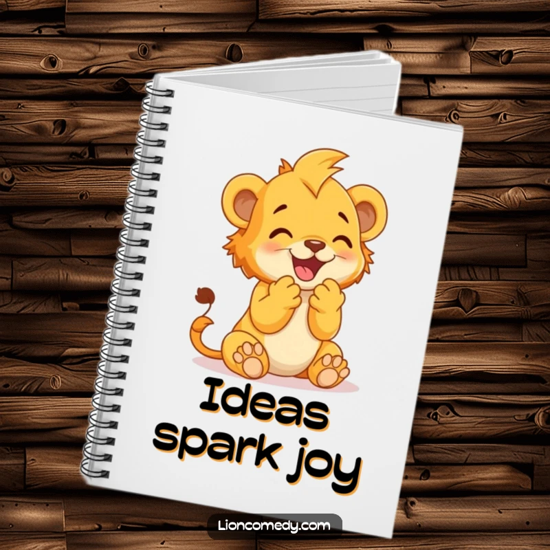 Funny Notebook with a lion cub clapping its paws together in delight, inspiring joyful and happy writing.