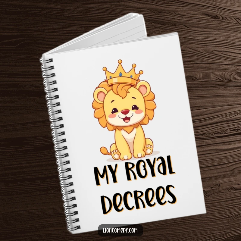 Funny lion cub notebook for jotting down royal decrees, featuring a cheerful cub balancing a crown, a regal and functional stationery.