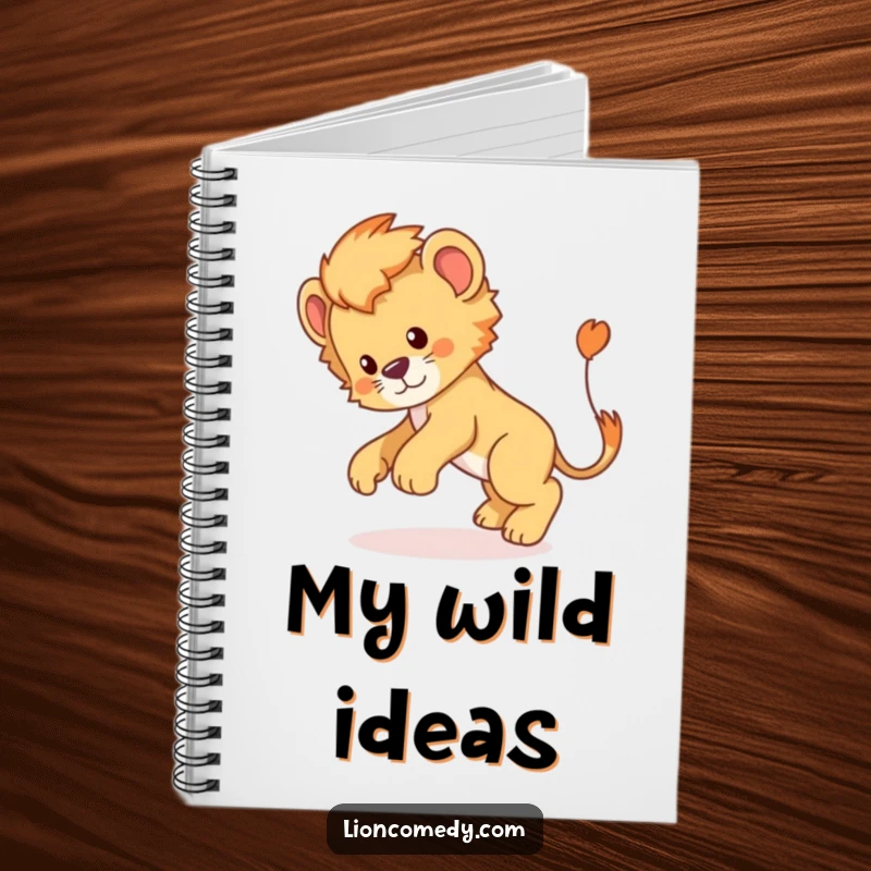 Funny Lion Cub Notebook: A playful lion cub chasing its tail adorns this notebook, perfect for capturing funny thoughts.