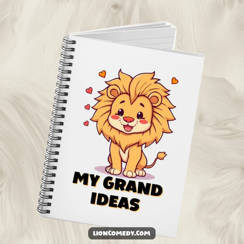 Funny Notebook showcasing a proud, happy lion juggling its own mane, offering a humorous and inspiring cover for notes and ideas.