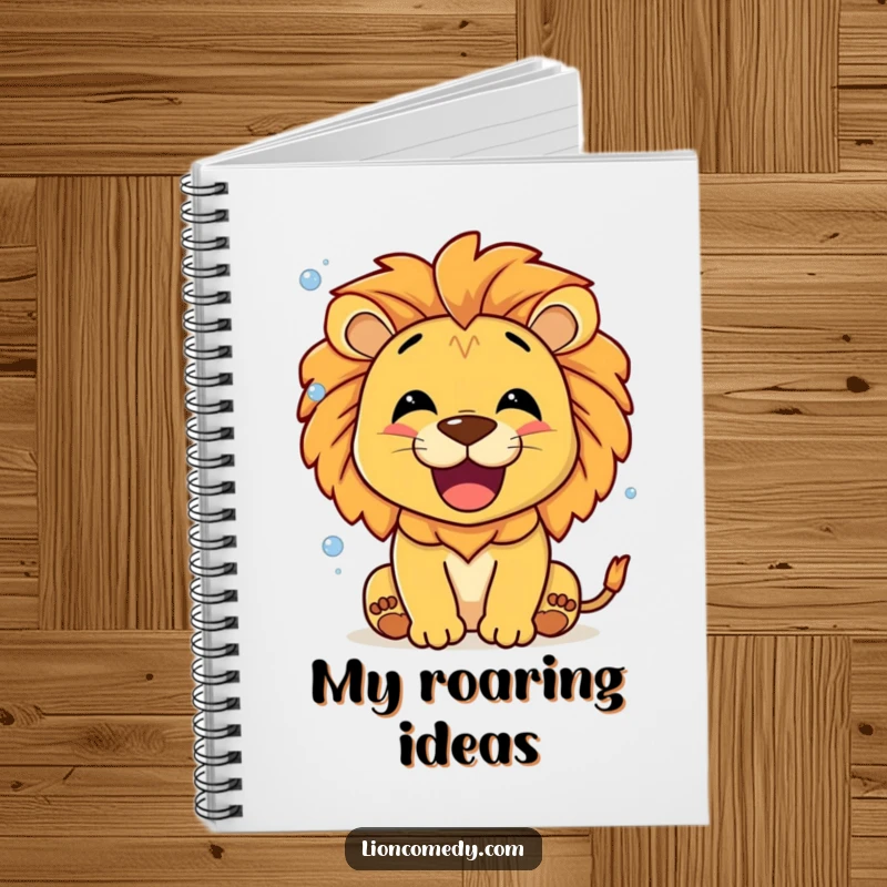 Funny Lion Roaring Bubbles Notebook, a smiling lion roaring happily with tiny bubbles, perfect for journaling.