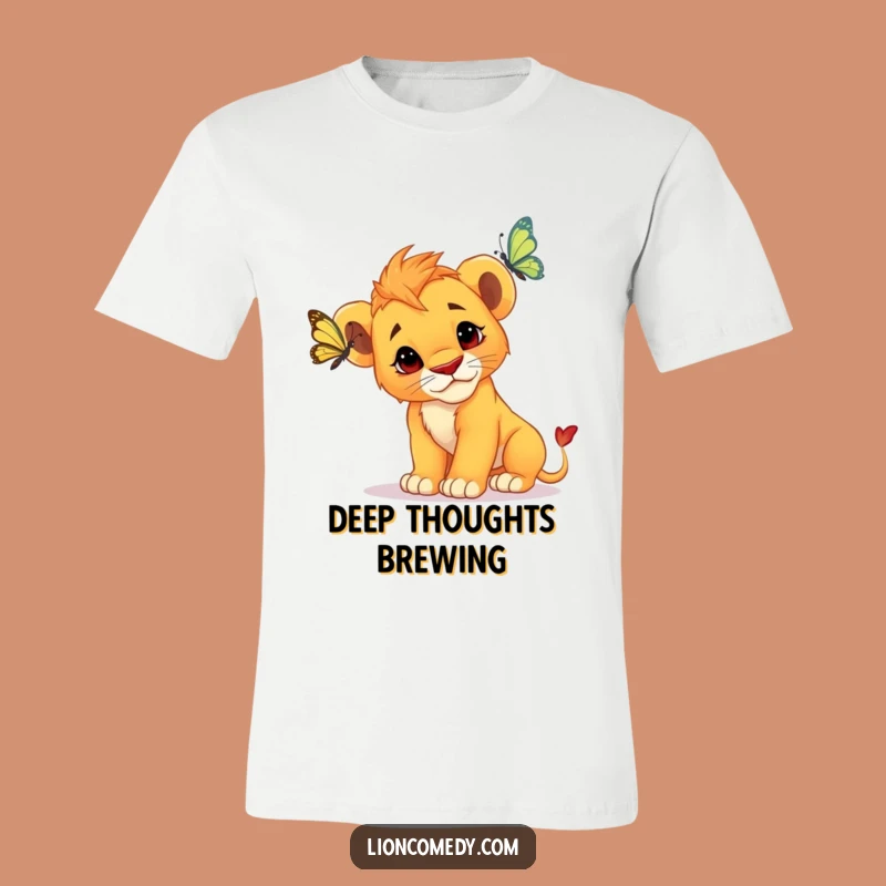 Funny Curious Lion Cub T-Shirt - Cute Cub Watches Butterfly, Great Humorous Gift