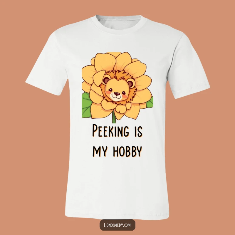 Funny Curious Lion Flower T-Shirt - Hide and Seek with Style