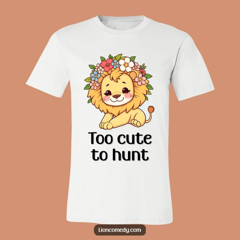 Funny Kawaii Lion Flower Mane T-Shirt: Roar with Laziness!