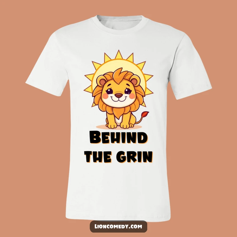 Funny Kawaii Lion Sun Grin T-Shirt - Mischievous Animal Graphic Tee