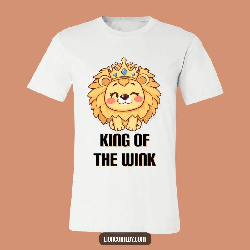 Funny Kawaii Lion T-Shirt: Winking Crown Lion Tee, Regal & Humorous Gift