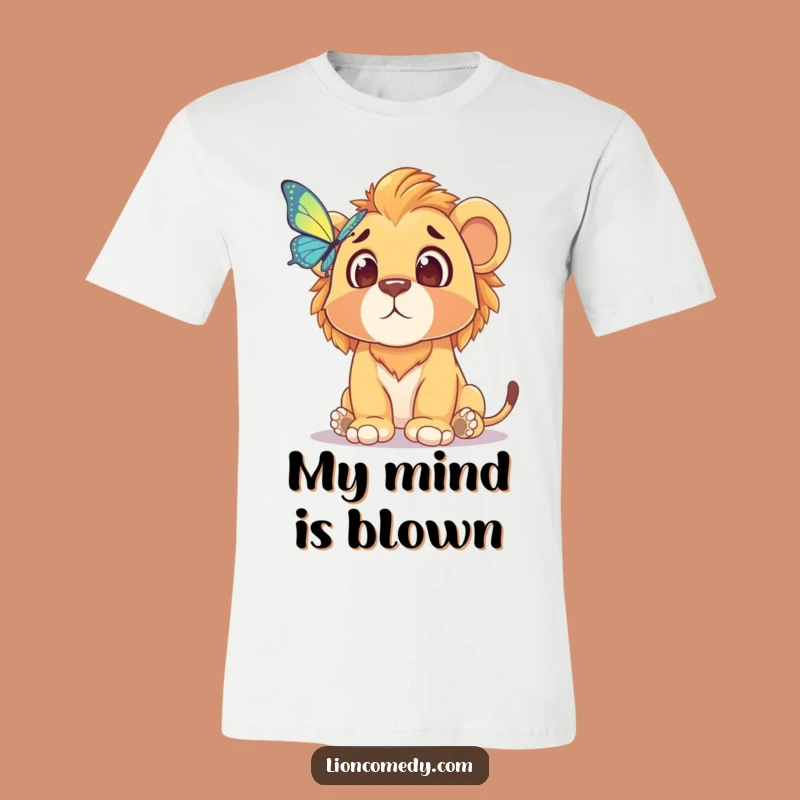 Funny Lion Cub Surprise T-Shirt: Shocked Cub Meets Butterfly, Hilarious Tee