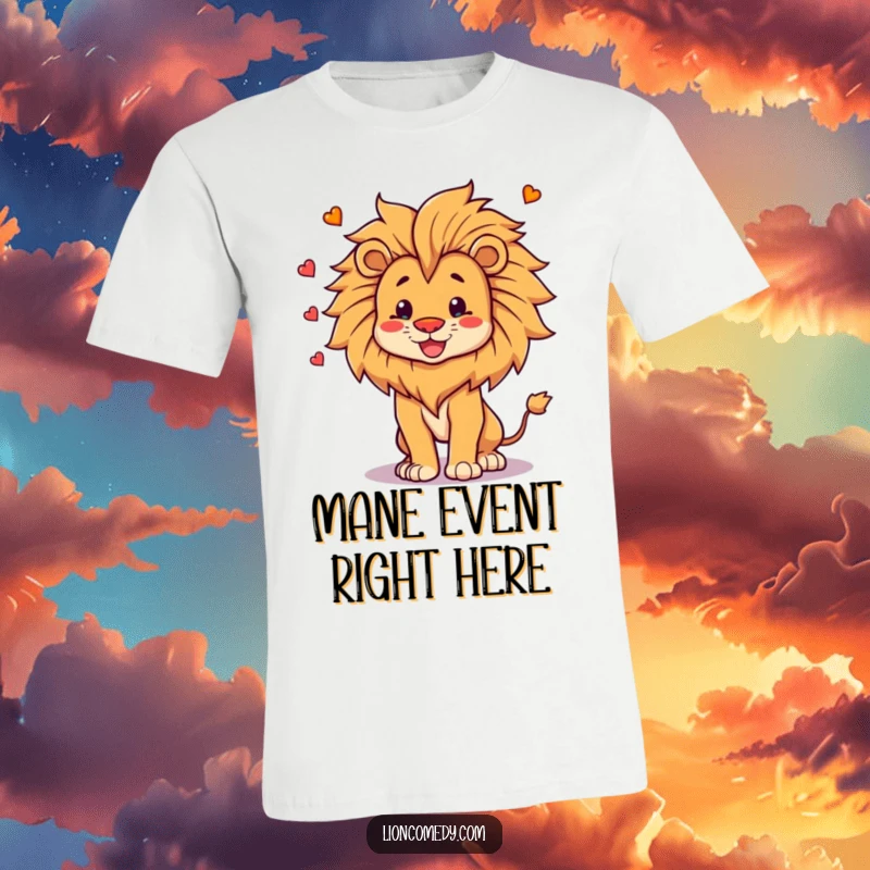 Funny T-Shirt of a proud, happy lion skillfully juggling its own glorious mane with a joyful, confident expression, perfect for laughter.