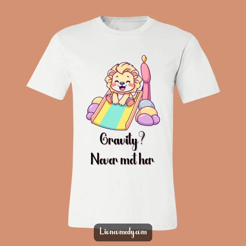 Funny Lion Rainbow Slide T-Shirt: Gleeful Tiny Lion Adventure, A Hilarious Gift for All!