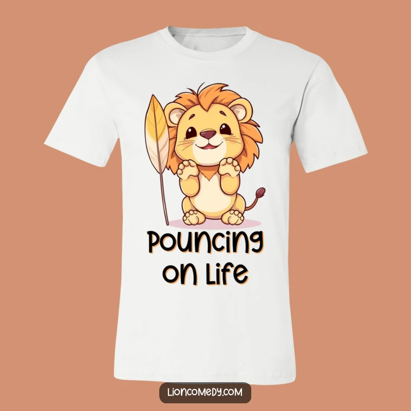 Funny Lion Cub T-Shirt: Hilarious Pounce on Feather Design, Great Gift