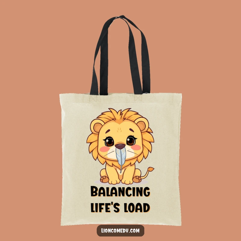 Funny Kawaii Lion Tote Bag: Feather Balance, Eco-Friendly Humorous Accessory