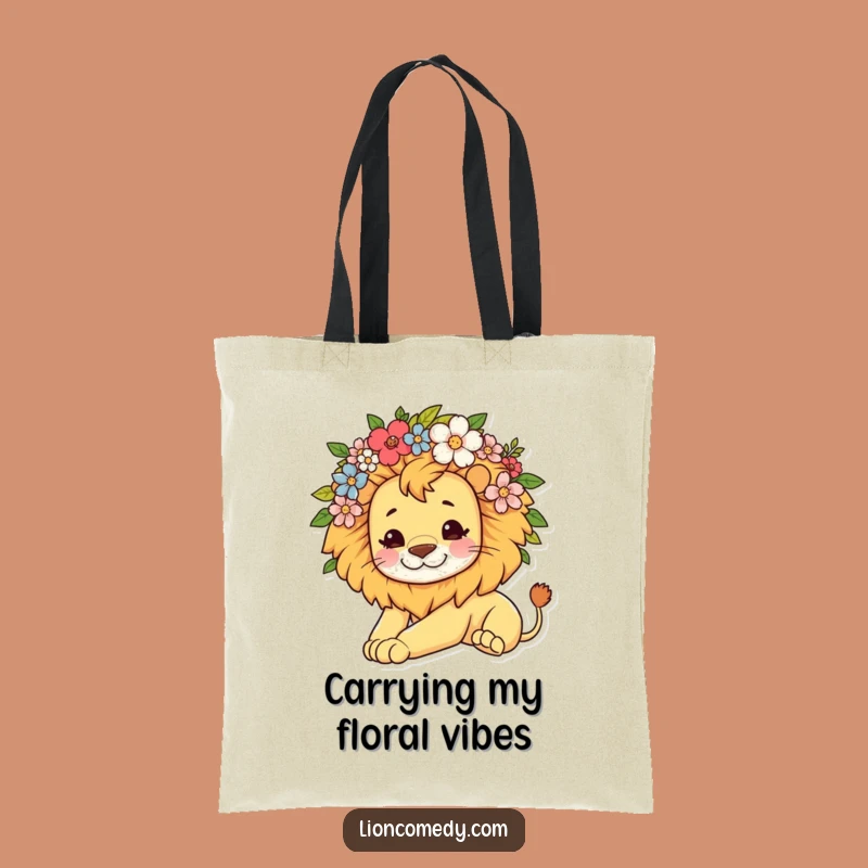 Funny Kawaii Lion Flower Mane Tote Bag: Carry Your Chill