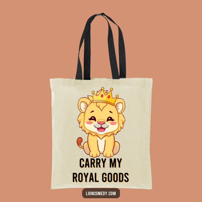 Funny Lion Cub Crown Tote Bag - Silly Regal Reusable Shopping Bag Gift