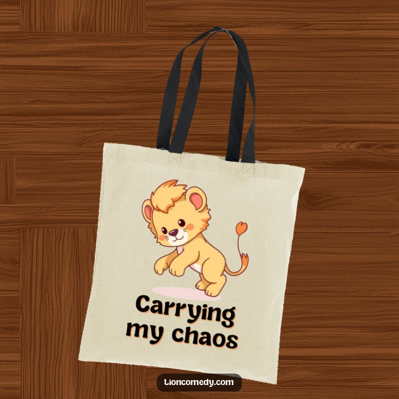Funny Lion Cub Tote Bag: A playful lion cub chasing its tail makes this a humorous and practical accessory.