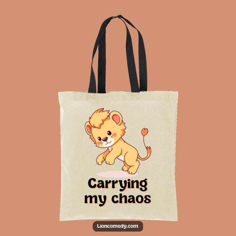 Funny Lion Cub Tail Chase Tote Bag: Hilarious Cartoon Accessory for Everyday Fun